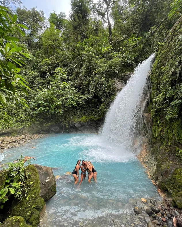 Turquoise Celeste river pool in Bajos del Toro, Costa Rica, on a family-friendly nature tour